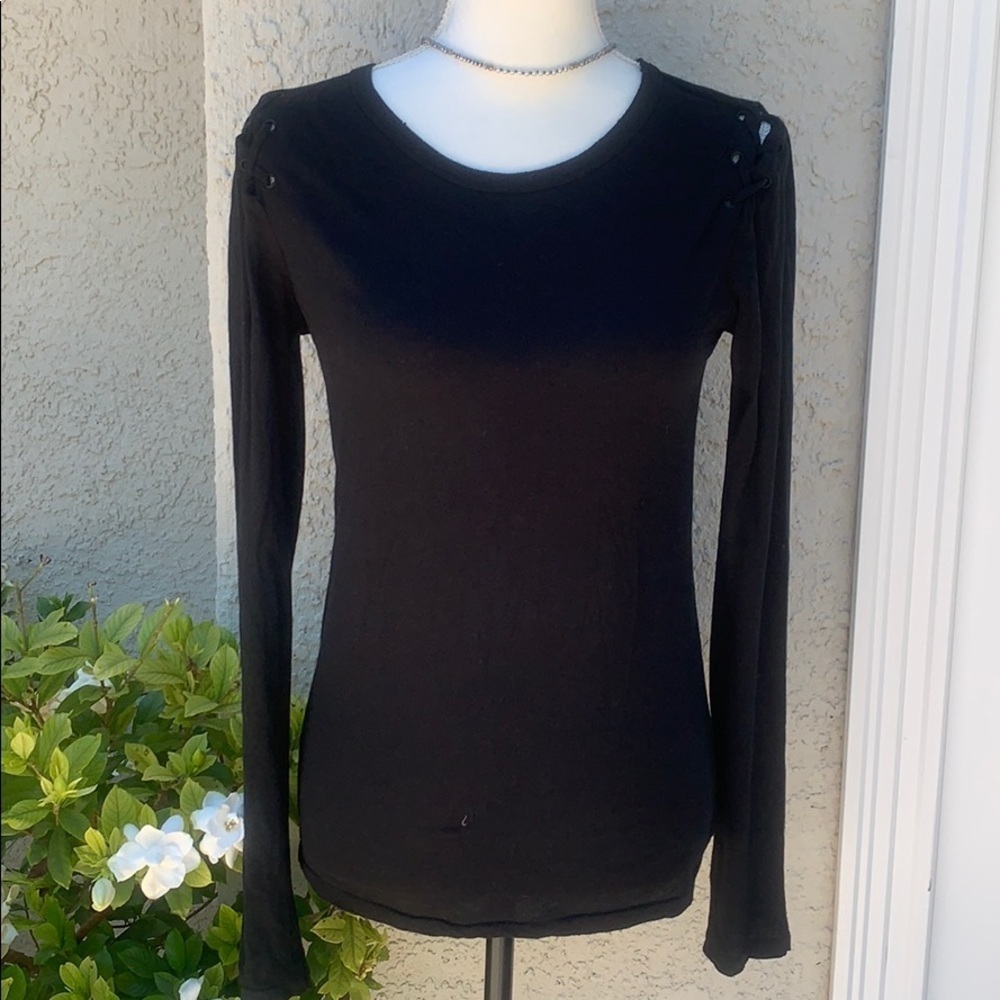 💚Philanthropy Darcia Black Lace Up Long Sleeve Top